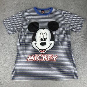 Vintage Disney Mickey Unlimited Pin-Stripe AOP Big Head‎ Mickey Mouse Tee Size L